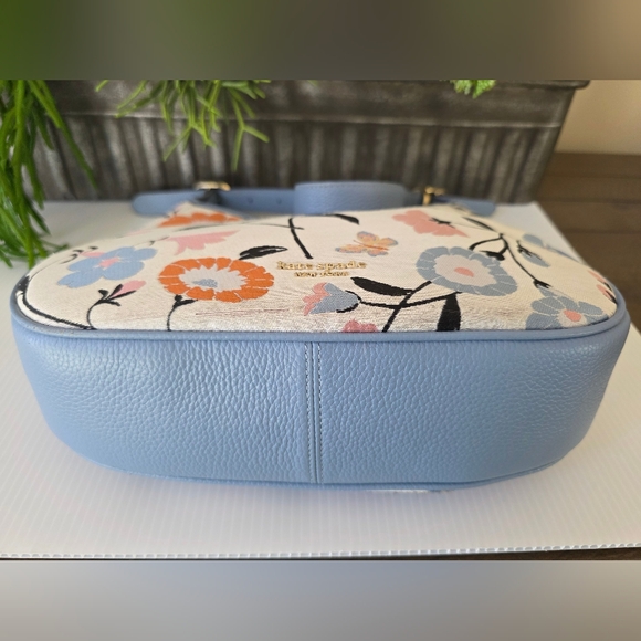 Kate Spade Penny Floral Jacquard Small Hobo + Rose Leather Circle Mirror Charm - Picture 12 of 16